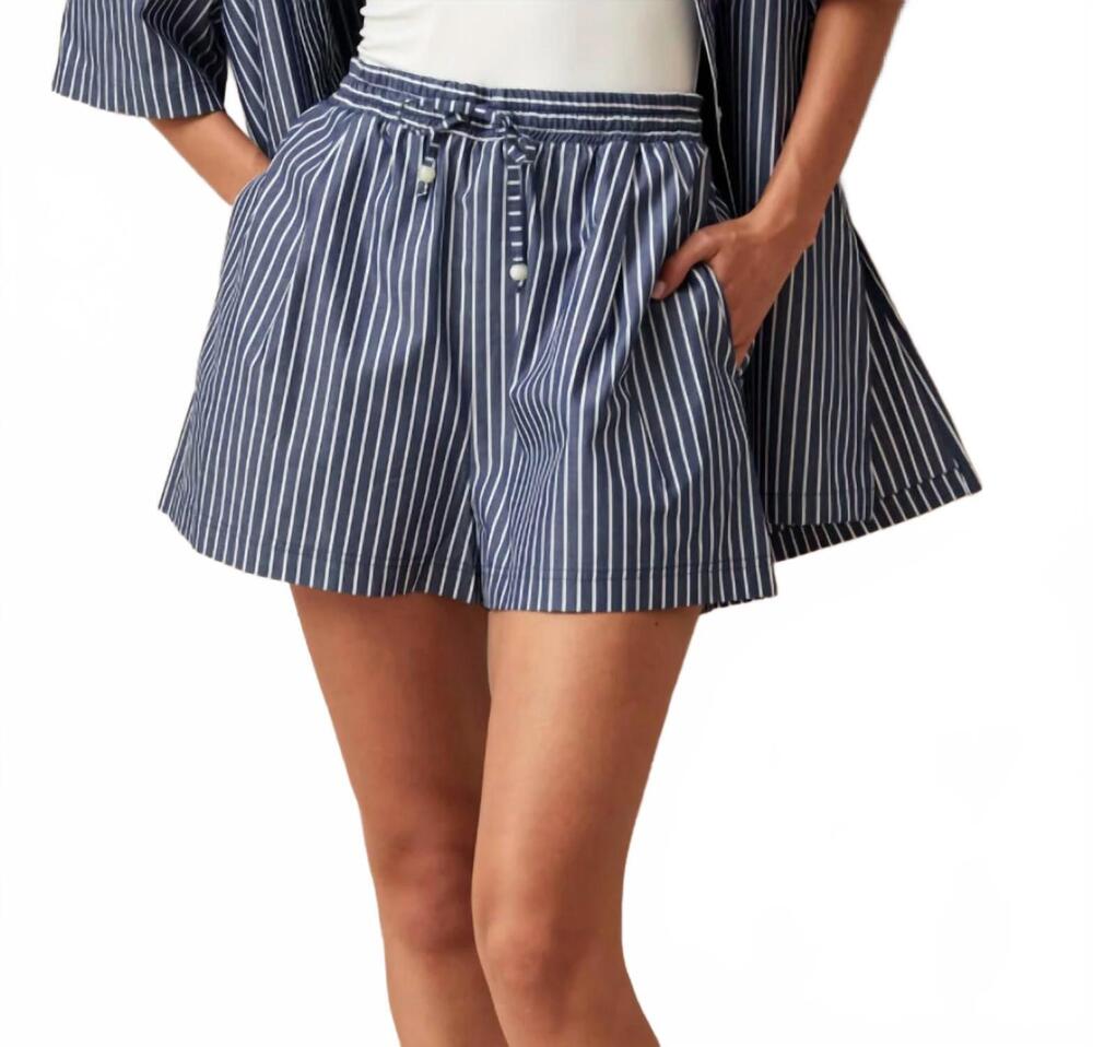 NEW ALOHAS esme cotton shorts in blue and white stripes